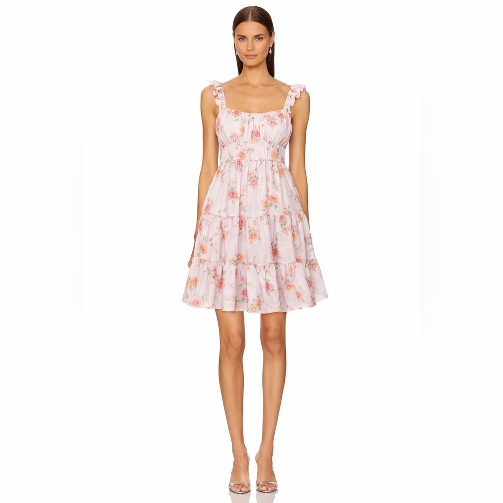 Pink Floral Ruffle Strap Mini | Cottagecore Tiered Sundress | Small